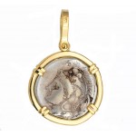 18kt Gold Pendant w/ Ancient Greek Silver Stater Coin Velia Lion circa 305-290 B.C.